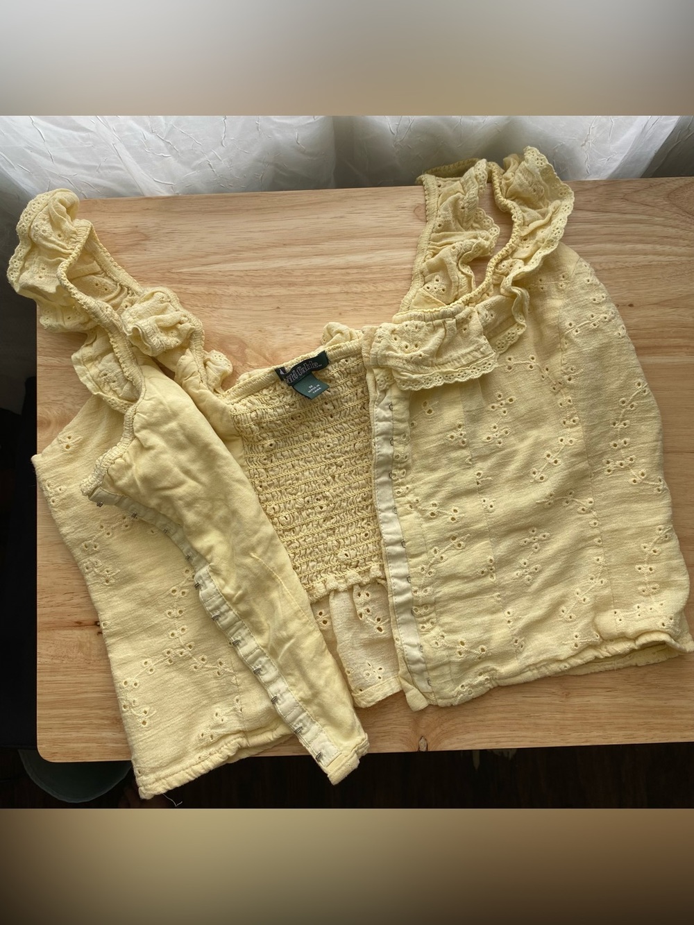 Wild fable butter Yellow eyelet crop top with ruffles